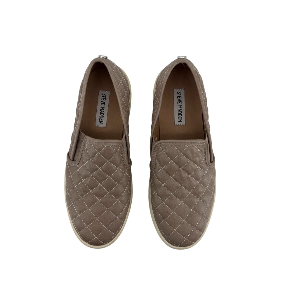 Steve Madden Ecentrcq Taupe Brown Quilted Slip On Sneakers ECENTRCQ 8.5M